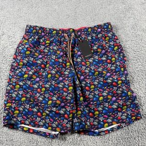 NWT Bugatchi Swim Trunks Men Large Navy Tropical Fish Print Mech Lined